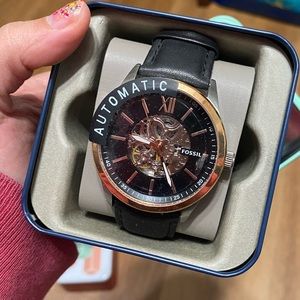 Men’s Black Leather Automatic Watch